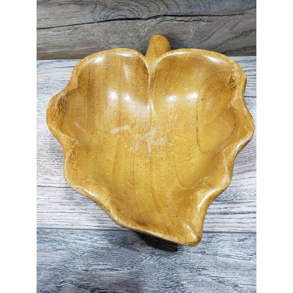 Waikiki Woods Monkey Pod Wooden Leaf Dish Handmade in Hawaii